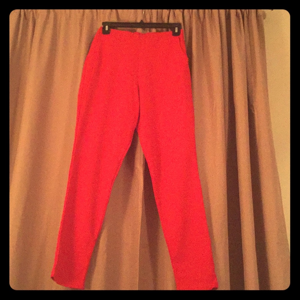 Red Crepe Skinny Pants